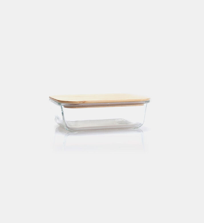 Glass Rectangle Bamboo Lid Container