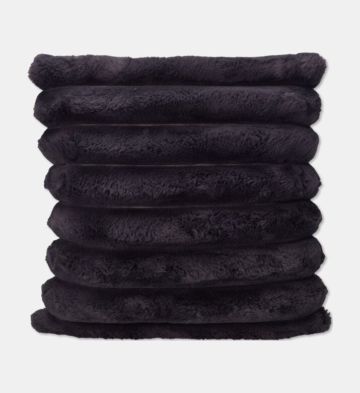 Home Deco and More Horizontal Pleats Plush Square Cushion, Black, Packshot View