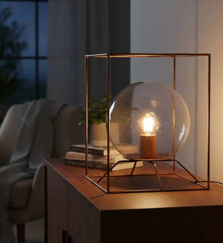 Home Deco and More Iron Gold Cube Globe Table Lamp, Packshot View