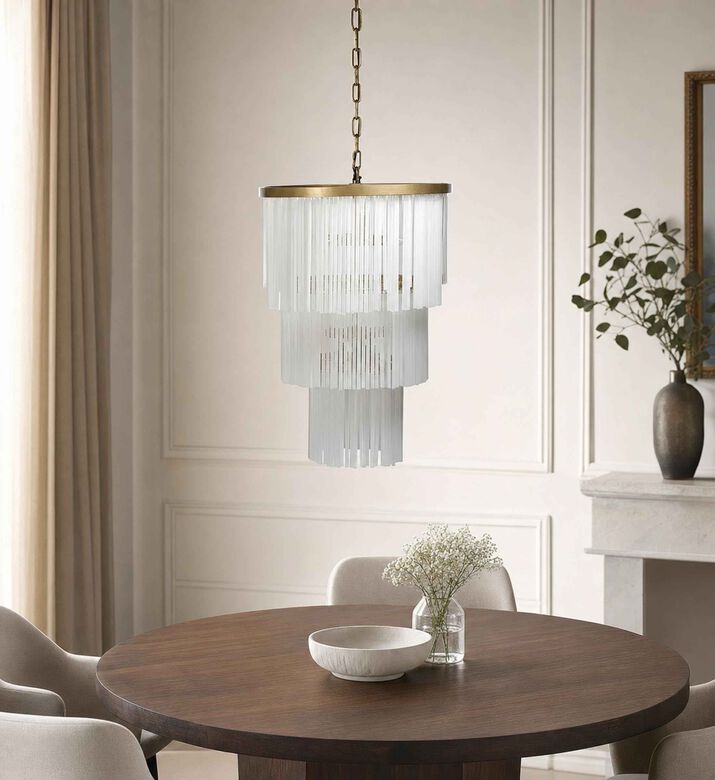 Home Deco and More Frosted Rod Chandelier, White, S, Model View