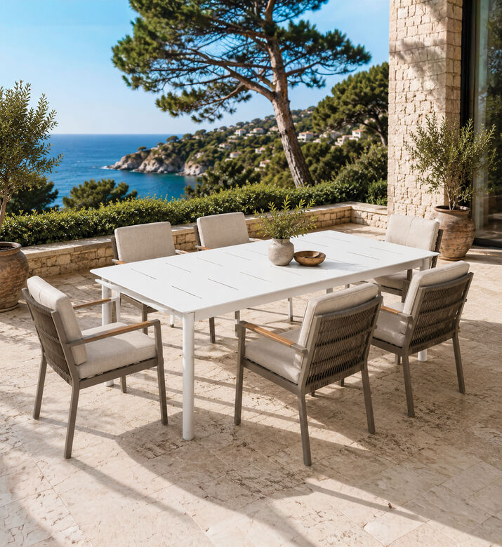 Home Deco and More Laser-cut Aluminum Extension Dining Table, Taupe, Packshot View