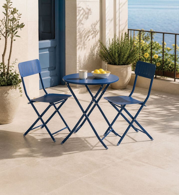 Home Deco and More Pipa Table Chairs Bistro Set, Navy, Packshot View
