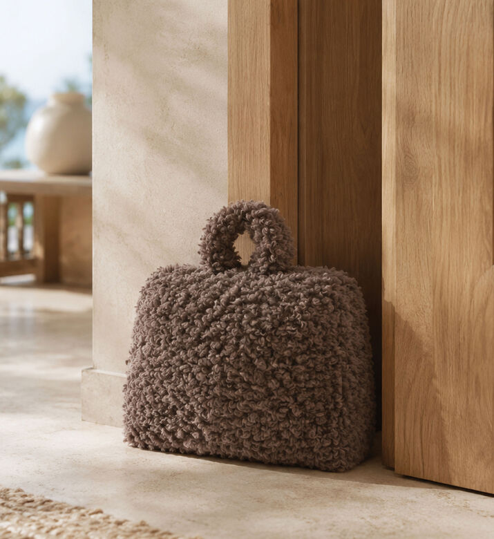 Home Deco and More Teddy-effect Door Stopper, Grey, Packshot View