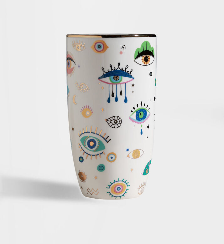 Home Deco and More Multi Eye Design Ceramic Vase, White, 25-cm, Packshot View