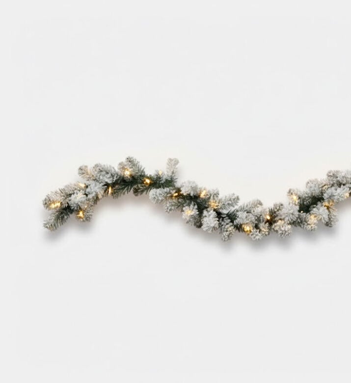 Home Deco and More Pre-lit Snowy Flocked Garland Runner, Packshot View