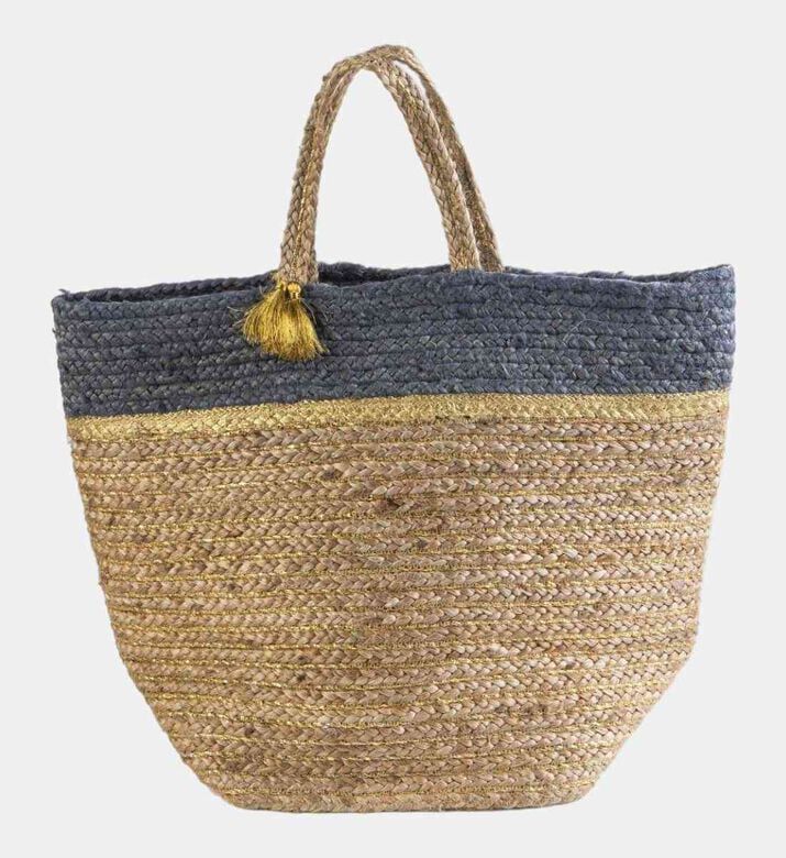 Deko and Co Braided Jute Basket Bag, Blue, 30x30x45-cm, Packshot View
