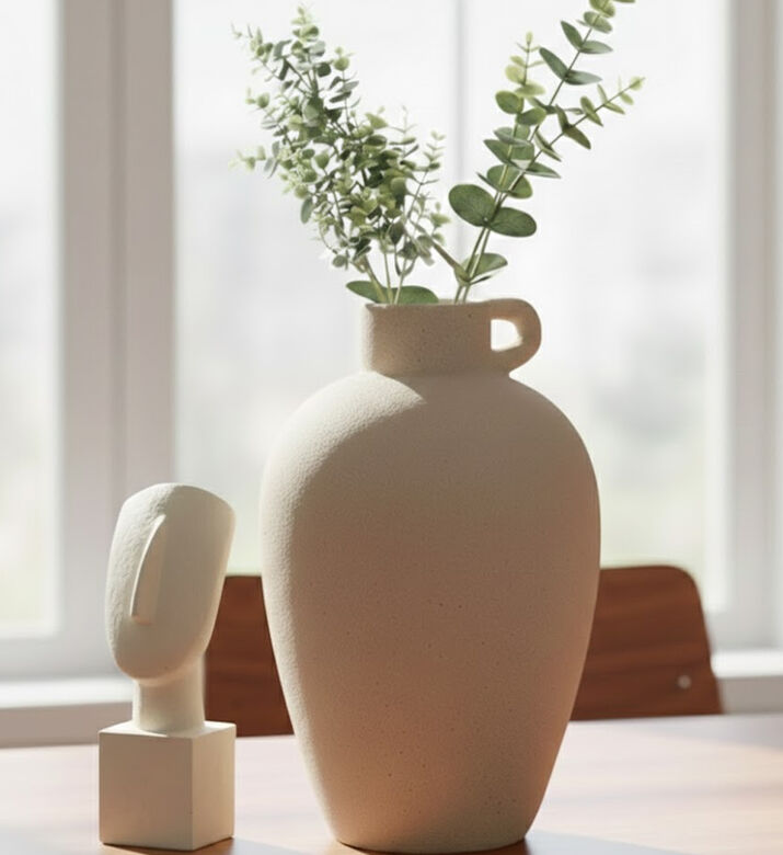 Jolipa Porcelain Oval Handled Vase, Beige, Packshot View