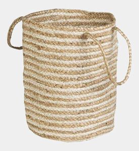 Deko and Co Stripped Jute Basket, White, 30x45-cm, Packshot View