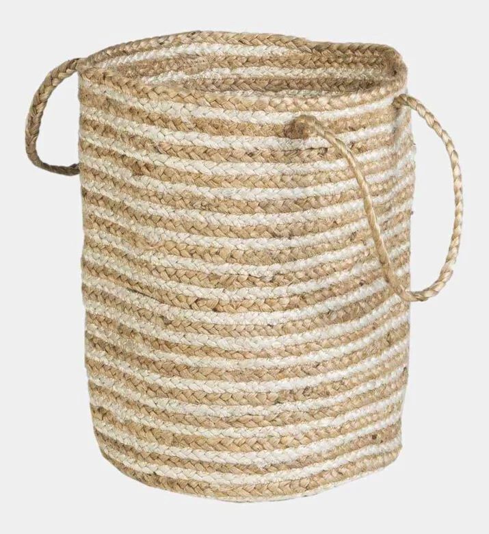 Deko and Co Stripped Jute Basket, White, 30x45-cm, Packshot View