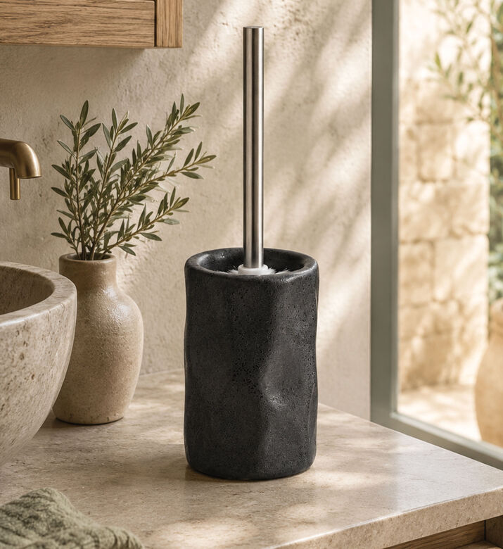 Home Deco and More Textured Stoneware Toilet Brush Holder, Black, Packshot View