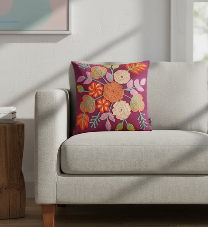 Home Deco and More Naomi Embroidered Velvet Cushion, Packshot View