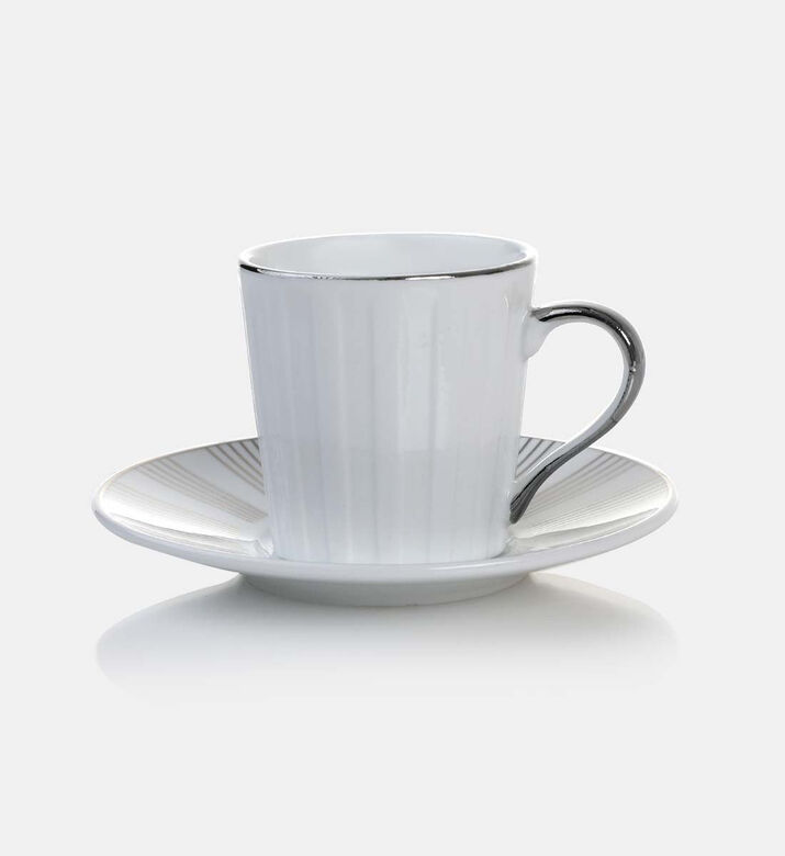 Home Deco and More Coffee Cup Saucer 6-piece Set, Silver, Packshot View