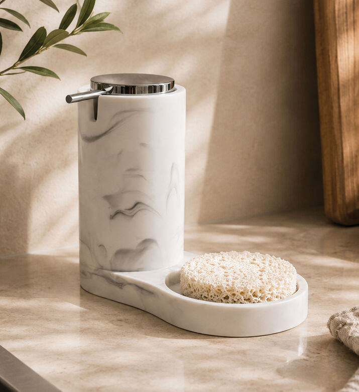 Home Deco and More Marble-print 2-in-1 Soap Dispenser, Packshot View