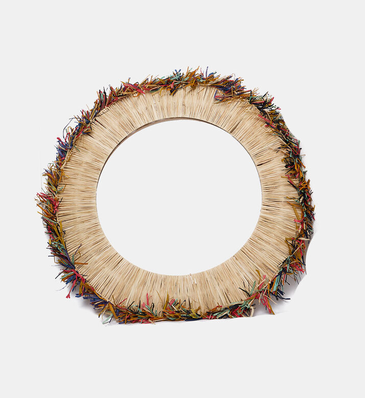 Home Deco and More Colorful Ruffled Straw Grass Mirror, Packshot View Home Deco and More Colorful Ruffled Straw Grass Mirror, Packshot View