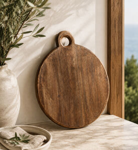 Home Deco and More Natural Wood Round Plate, Brown, 25x29-cm, Packshot View