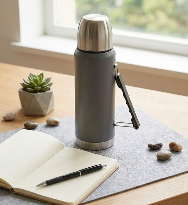 Excellent Houseware Vacuum Handled Thermos 1 L, Grey, Packshot View