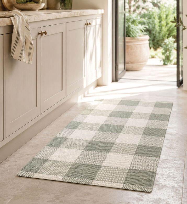 Home Deco and More Bodos Cotton Checked Kitchen Rug, Green, 70x140-cm, Packshot View