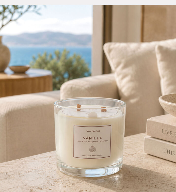 Home Deco and More Wood Wick Scented Candle, Packshot View
