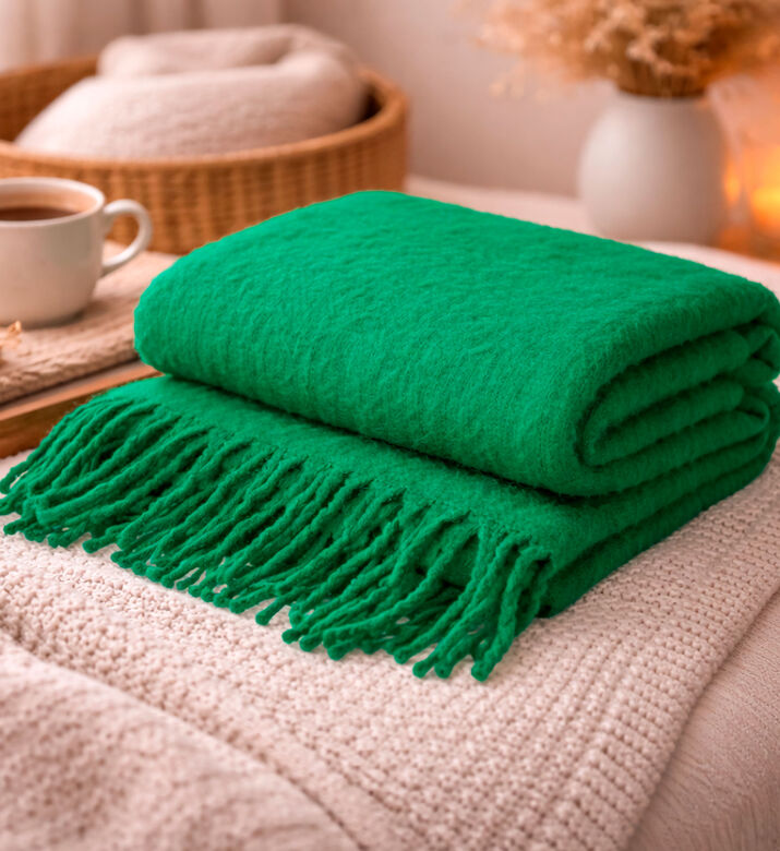 Home Deco and More Plaid Woven Rectangular-shaped Throw, Green, Packshot View