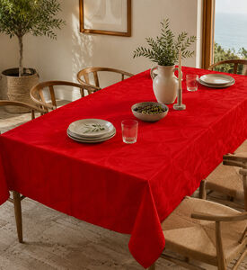 Jacquard Poppy Ellipse Fabric Table Cloth, Red, 140x225-cm, Packshot View