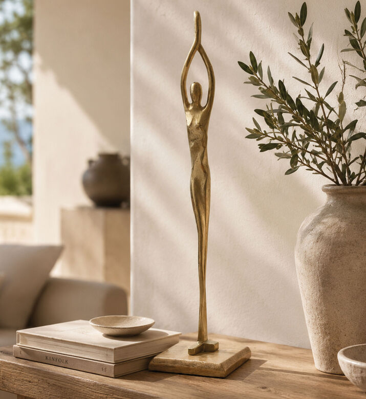 Home Deco and More Golden-finish Yoga Statue, Taupe, Packshot View