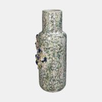 Long Flower Engraved Vase - 16.5 X 14.5 X 39 Cm