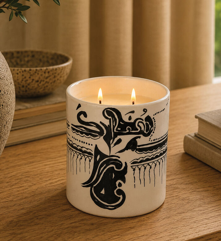 Nour Bougie Arabia Ceramic Pot Candle, White, 12-cm, Packshot View