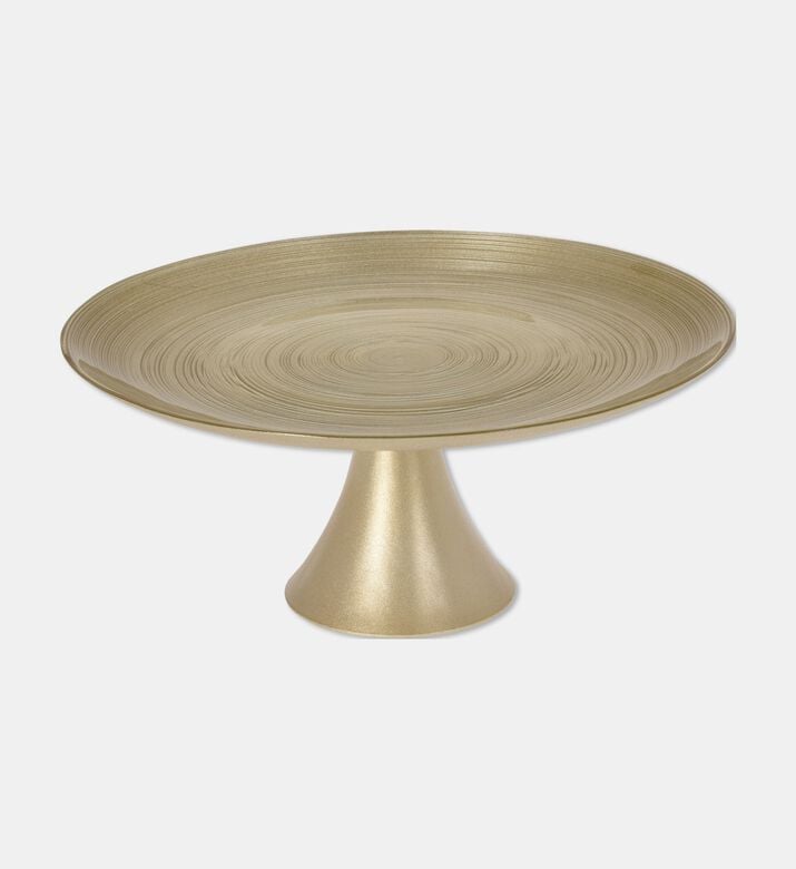 Home Deco and More Brushed Gold Shallow Cake Stand, Gold, 28-cm, Packshot View