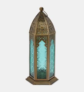 Home Deco and More Glass-panel Cylindrical-shape Lantern, Blue, Packshot View