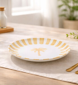 Home Deco and More Melamine Striped Edge Flat Plate, Orange, Packshot View