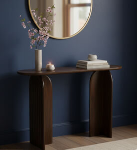 Home Deco and More Pillar Mango Wood Oval Top Console, Packshot View
