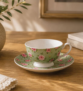 Home Deco and More Rose-print 6-piece Tea Cup Saucer Set, Packshot View
