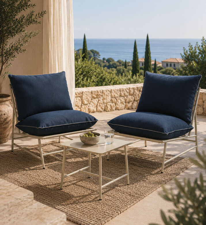 Home Deco and More Steel 3-piece Outdoor Lounge Set, Blue, Packshot View
