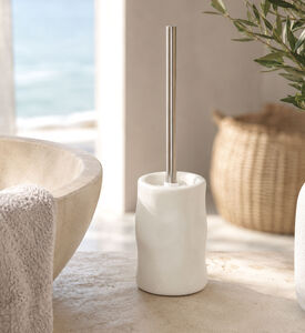 Home Deco and More Textured Stoneware Toilet Brush Holder, White, Packshot View