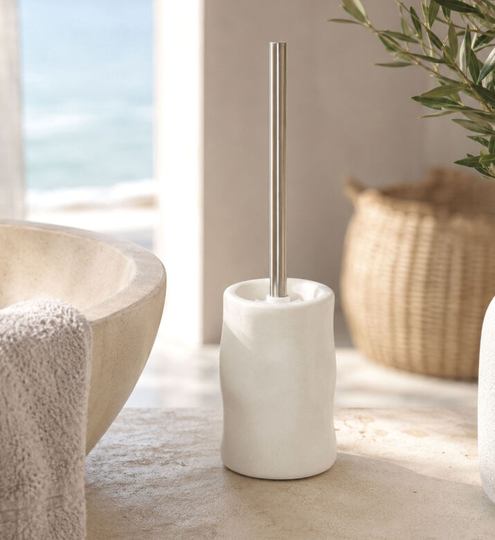 Home Deco and More Textured Stoneware Toilet Brush Holder, White, Packshot View