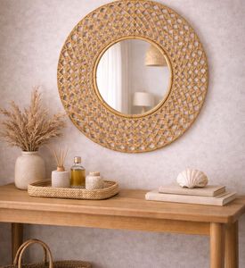 Home Deco and More Fabric Mirror Cane Weave, Packshot View