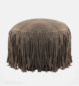 Home Deco and More Willow Suede Leather Round Pouf, Olive, Packshot View