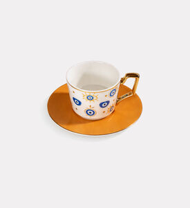 Home Deco and More Eye Coffee Cup W Tray Ylw, Packshot View