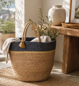 Deko and Co Braided Jute Basket Bag, Blue, 30x30x45-cm, Packshot View