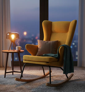 Home Deco and More Dolly Ash Wood Steel Rocking Chair, Mustard, Packshot View