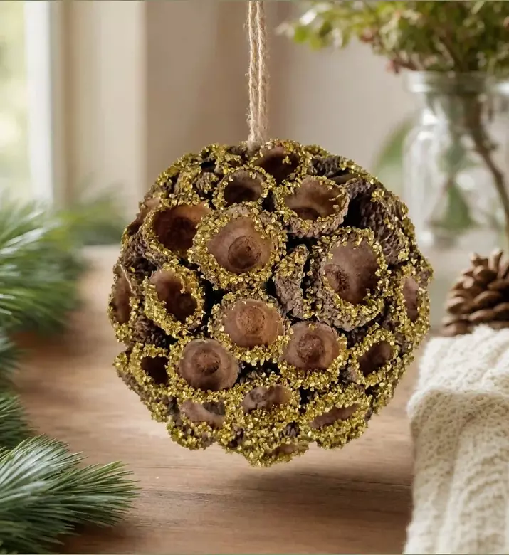 Shishi Acorn Caps Ball, Gold, 8-cm, Model View
