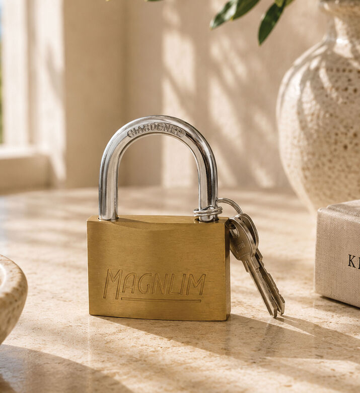 Master Lock Magnum Cad Brass Steel Padlock, Packshot View