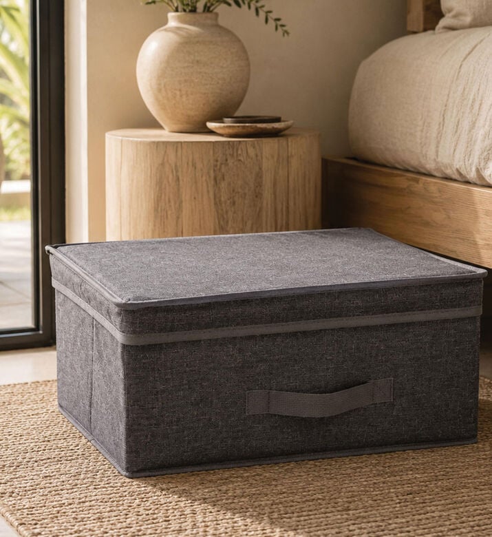 Home Deco and More Foldable Handled Strorage Box, Light-grey, 39x29x19-cm, Packshot View