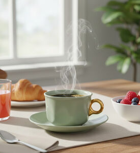 Essenza Porcelaine Gold Handle Coffee Cup, Green, 220-ml, Packshot View