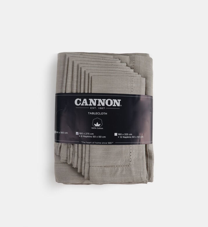 Home Deco and More Basic 8-piece Hemstitched Cotton Table Set, Light-beige, 180x275-cm, Packshot View