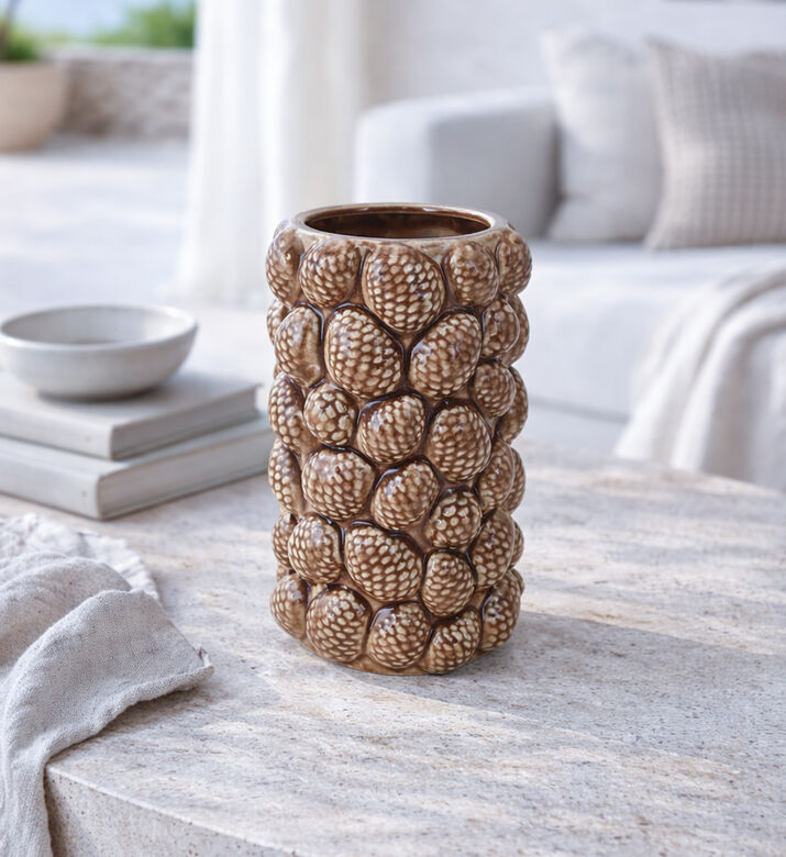 Home Deco and More Pinecones-embossed Vase, Brown, Packshot View