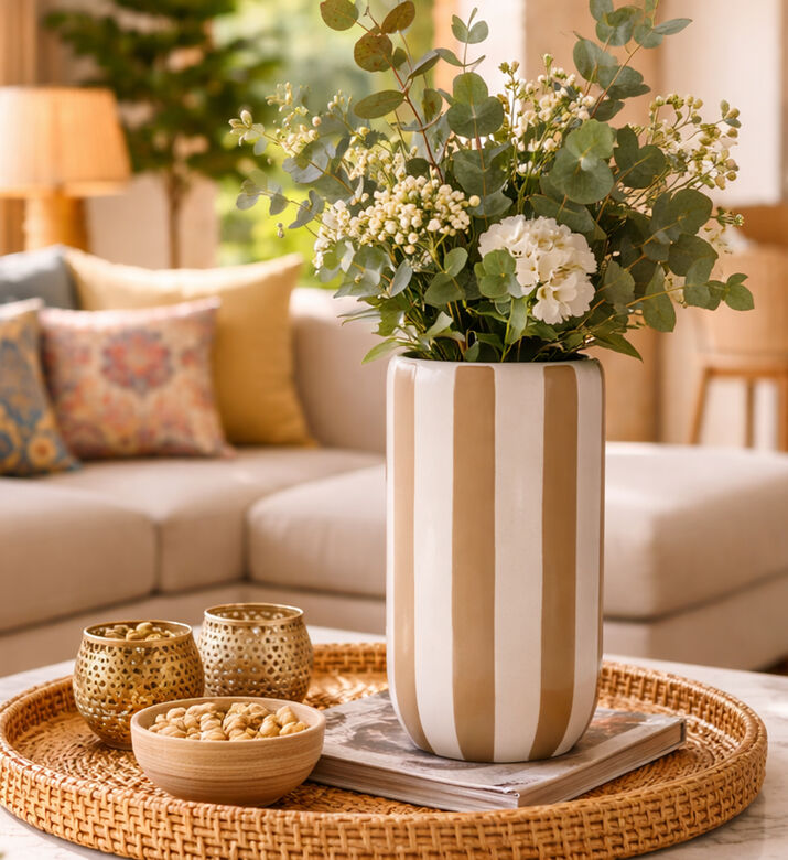 Home Deco and More Ceramic Striped Vase, Packshot View