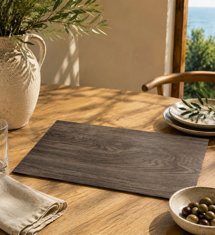 Excellent Houseware Polyvinyl Wood Square Placemat, Brown, Packshot View