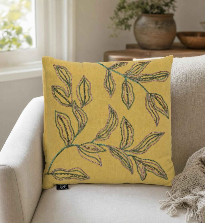 Home Deco and More Zinnia Embroidered Beadwork Filled Cushion, Model View