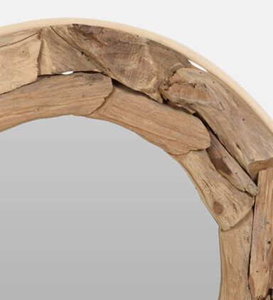 Teak Wood Round Wall Mirror